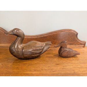 Pair Vintage Hand Carved Ironwood Duck Figurines Mexico Large Small Lake Decor